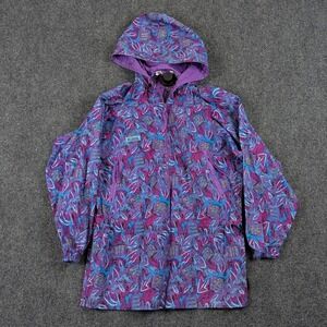 Columbia Vintage Windbreaker Jacket Purple Abstract Geometric Hooded Mens Medium